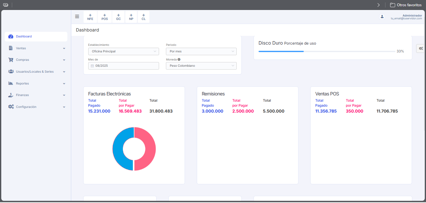 Vista previa del dashboard de la aplicación